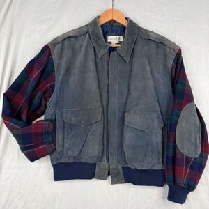 Paris Sport Club Jacket Mens M Suede Leather Bomber Elbow Patch Flannel Vintage
